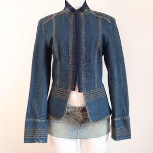 denim blazer ruffle trim y2k vintage jacket